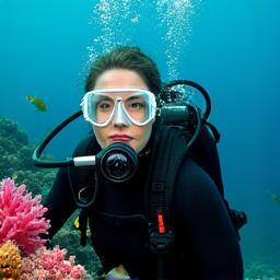 Dr Emma Low underwater with coral